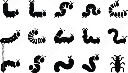 Caterpillar Silhouette Icon Collection Set