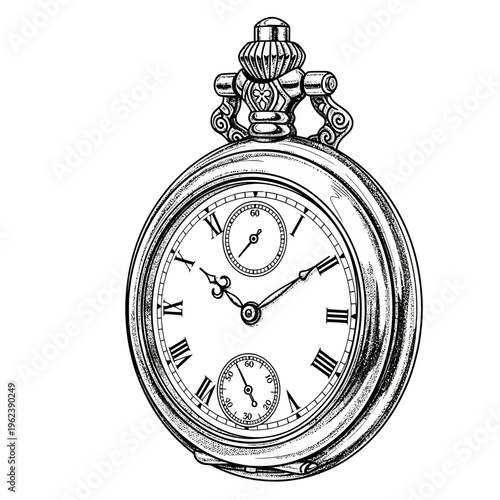 Vintage Pocket Watch Illustration, Antique Timepiece, Retro Accessory, Classic Style
