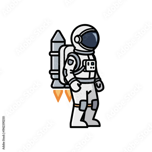 Astronaut with Jetpack Flying in Space