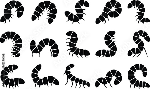 Caterpillar Silhouette Icon Collection Set