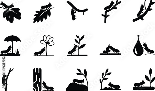 Caterpillar Silhouette Icon Collection Set