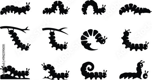 Caterpillar Silhouette Icon Collection Set