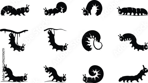 Caterpillar Silhouette Icon Collection Set