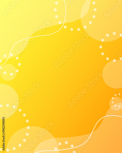 オレンジグラデーションの、ポップでかわいい流体シェイプと円の透明感メンフィス風フレーム背景 縦型