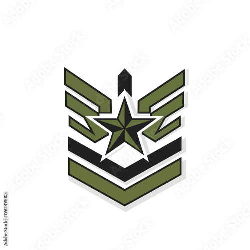 Military Rank Insignia Chevron with Star and Wings Symbol