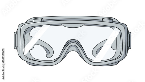 Pair of grey protective safety goggles with clear plastic lenses designed for eye protection in laboratory, medical, or construction settings.