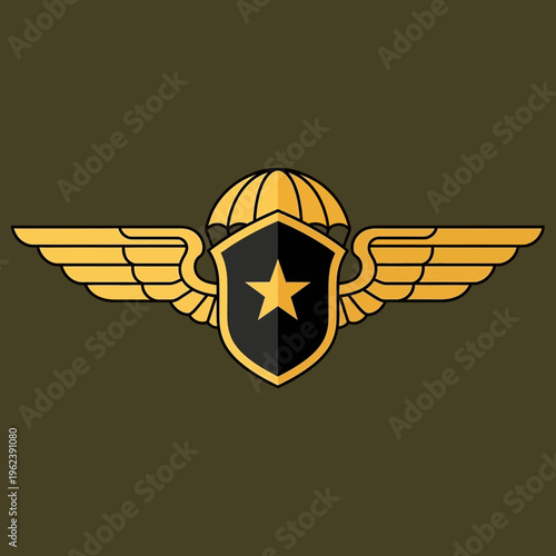 Military Paratrooper Wings Badge Emblem with Shield and Star