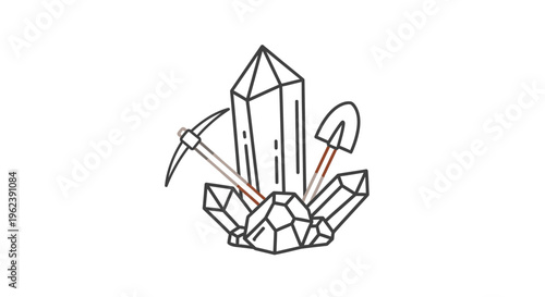 Crystal Formation with Mining Tools, Geological Exploration Concept