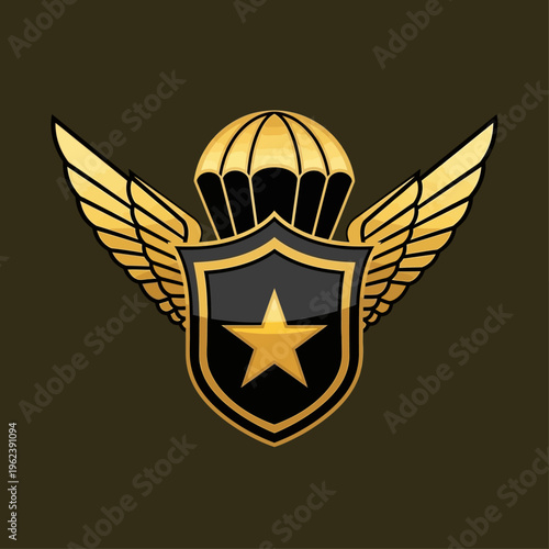 Military Paratrooper Badge Emblem with Wings and Star