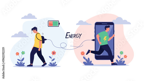 Visual comparison showing a tired person with low energy versus an active person with high energy and vitality.