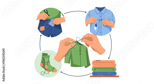 Clothing Repair & Mending Process: Sustainable Fashion, DIY, Upcycling, and Textile Reuse Cycle