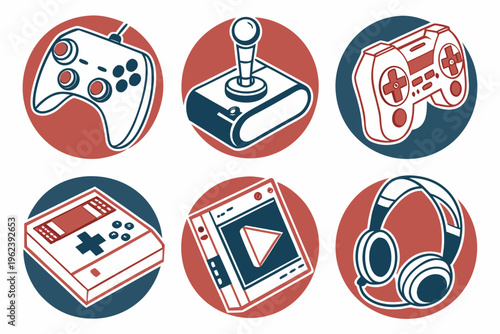 Retro gaming console and accessory icons