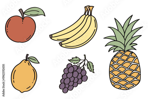 Colorful cartoon fruits on white background