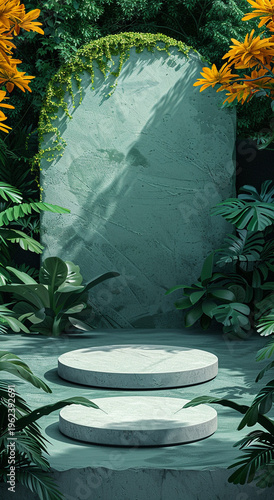 Wallpaper Mural Elegant, natural, stone podium surrounded by lush greenery. Torontodigital.ca