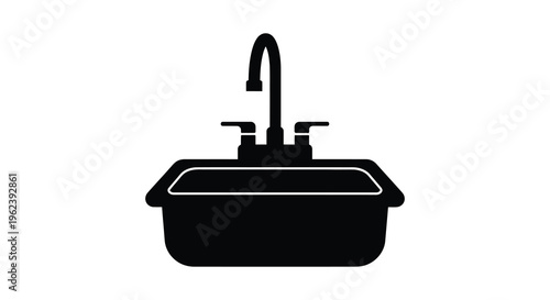 Silhouette of a modern kitchen sink with single handle faucet