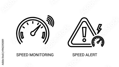 Speed monitoring and alert icons: gauge and warning triangle