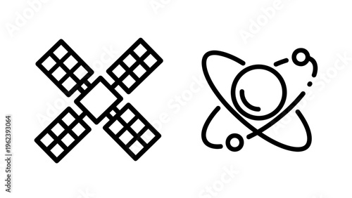 Satellite and atom orbit icons