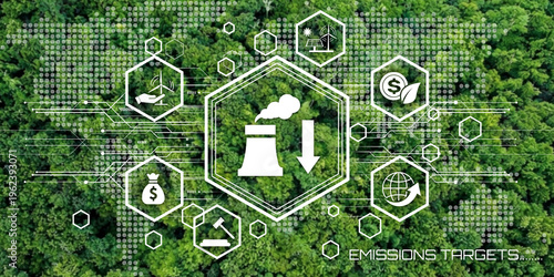 Tableau sur toile Digital transformation concept of reducing industrial emissions through green te