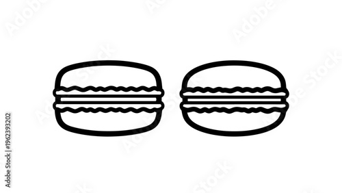 Two macaron pastry icons with simple outline icons of two french macarons