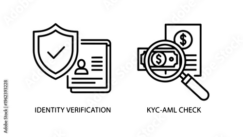 Identity verification and kyc aml check icons with magnifying glass