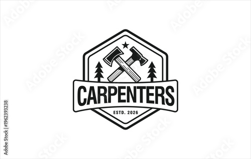 Carpentry woodwork logo line art vintage minimalist vector illustration template icon graphic design. Handcrafted carpenter sign or symbol for business and company.