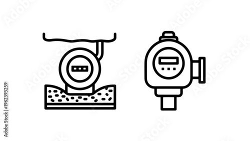 Water meter and digital gauge icons with suitable for utility, measurement
