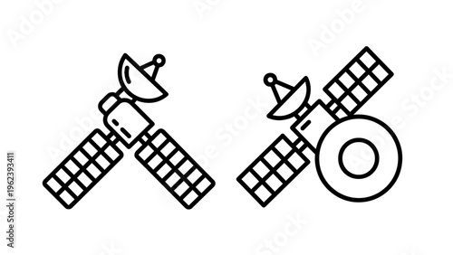 Two satellite icons with solar panels with satellite dish
