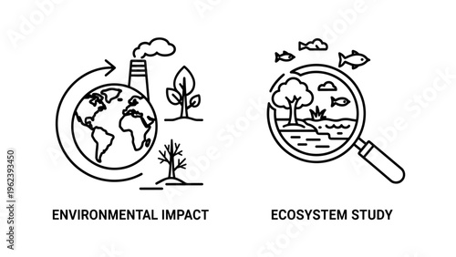 Environmental impact and ecosystem study icons