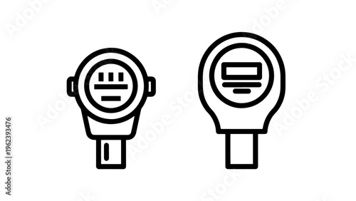 Industrial gauges icons, pressure meter and dial indicator symbols