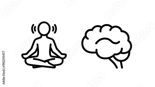 Meditation and brain icon, person meditating next to a brain symbol