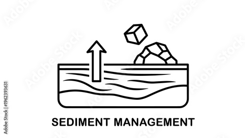 Sediment management icon with upward arrow and rocks
