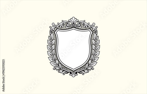 Vector heraldic logo template. Coat of arms. Vintage motif with filigree leaf heraldry.