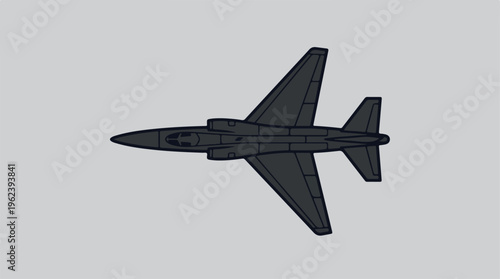 Black Jet Aircraft Flying High in the Sky, Top View.
