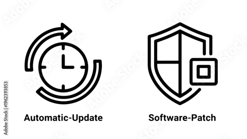 Automatic update and software patch icons with two minimalist line art icons