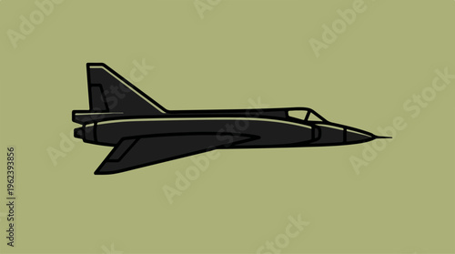 Black Jet Aircraft Flying Through the Sky, Side View.