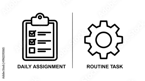 Daily assignment and routine task icons with two minimalist line art icons