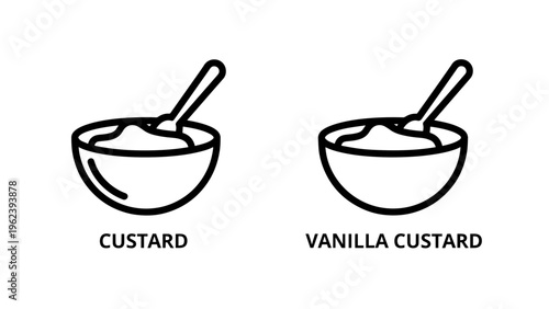 Dessert icons: custard and vanilla custard bowls with two minimalist line art