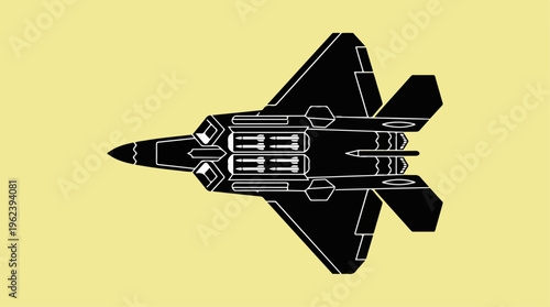 Black silhouette of a modern fighter jet on a yellow background.