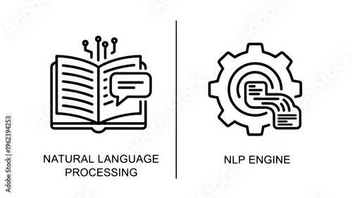 Natural language processing and nlp engine icons with speech bubble