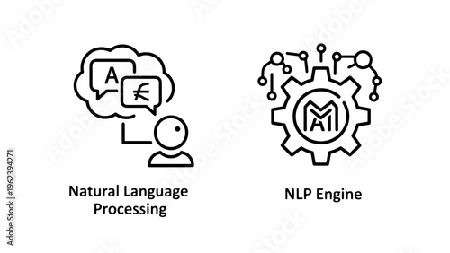 Natural language processing, nlp engine and conversation icons