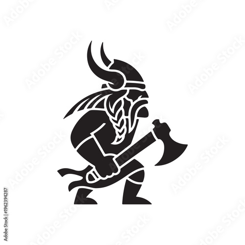 Black silhouette art of a cartoon Halloween witch character with a broom and skull and crossbones vector illustration of a fun devil woman