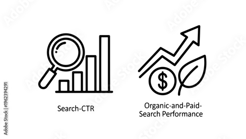 Search ctr and organic paid search performance icons with paid search performanc