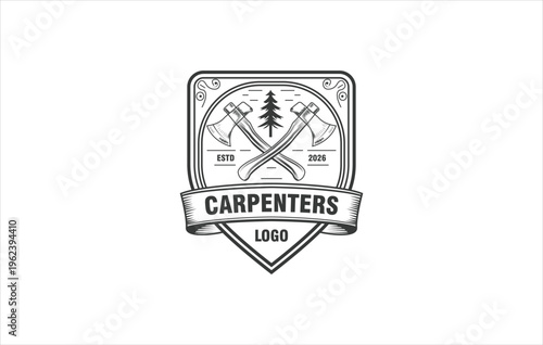 Carpentry woodwork logo line art vintage minimalist vector illustration template icon graphic design. Handcrafted carpenter sign or symbol for business and company.