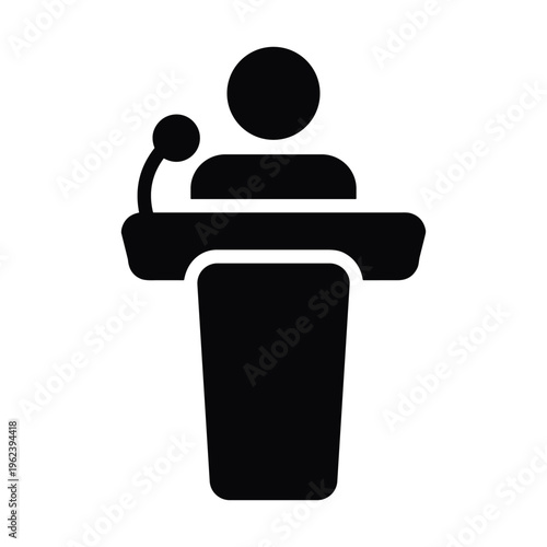 Business presentation, speaker icon, podium symbol, public speaking