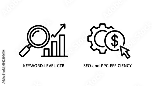 Seo ppc efficiency and keyword click through rate icons