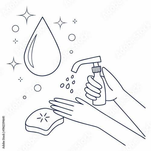 Vector illustration of a hand using hand sanitizer and soap to clean and purify hands