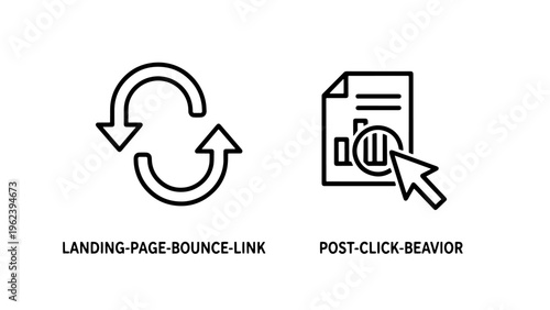 Landing page bounce and post-click behavior analytics icons