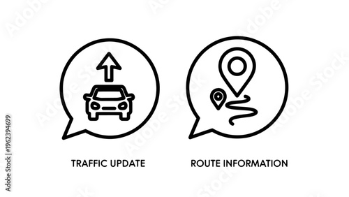 Real-time traffic update and route information outline icon set