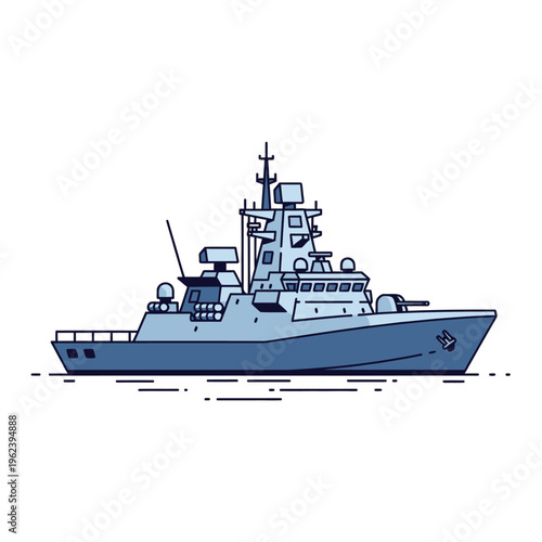 Modern Warship Naval Destroyer Illustration sea