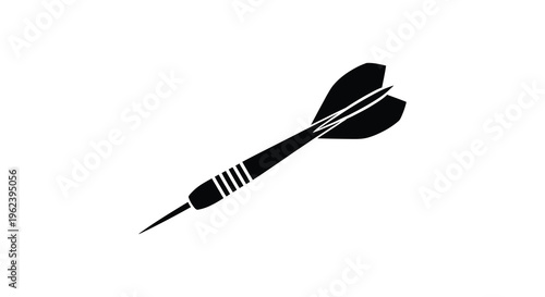 Silhouette of a dart with a pointed tip and fletching isolated on a white background silhouette